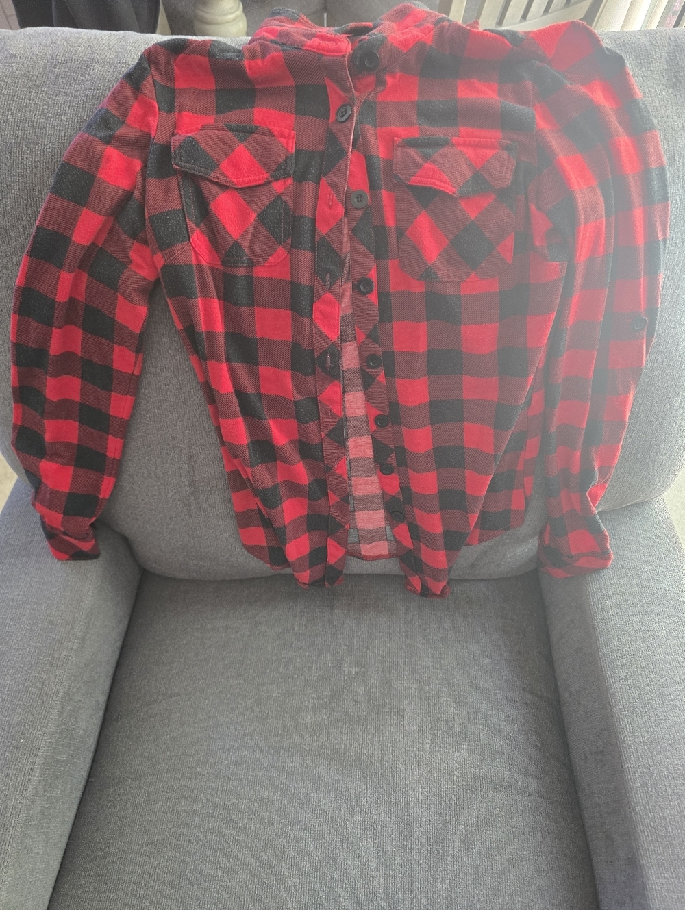Women’s Red and Black Buffalo Plaid Long Sleeve Button-Up Shirt